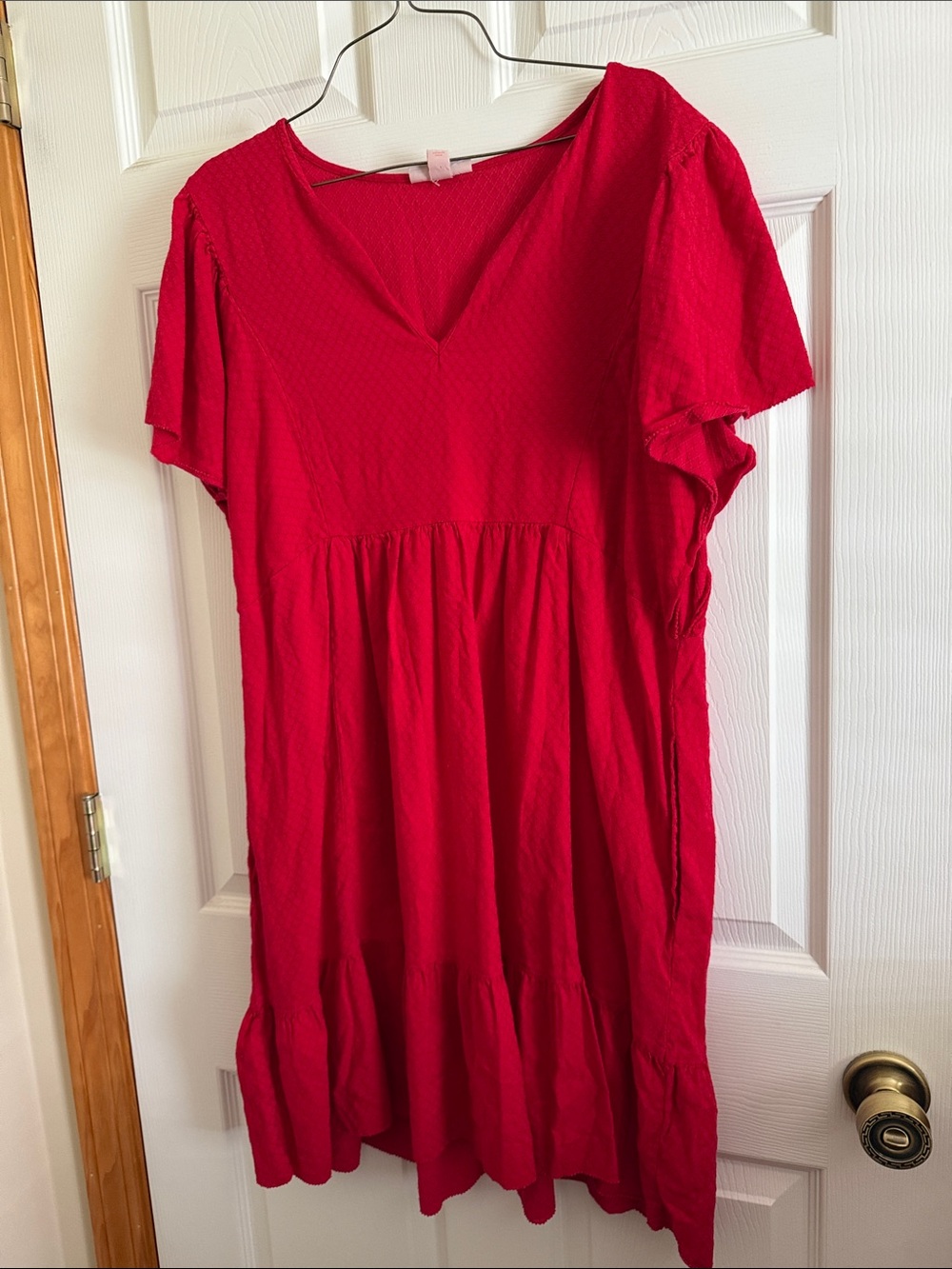 Knox Rose Red V-Neck Midi Dress with Flutter Sleeves